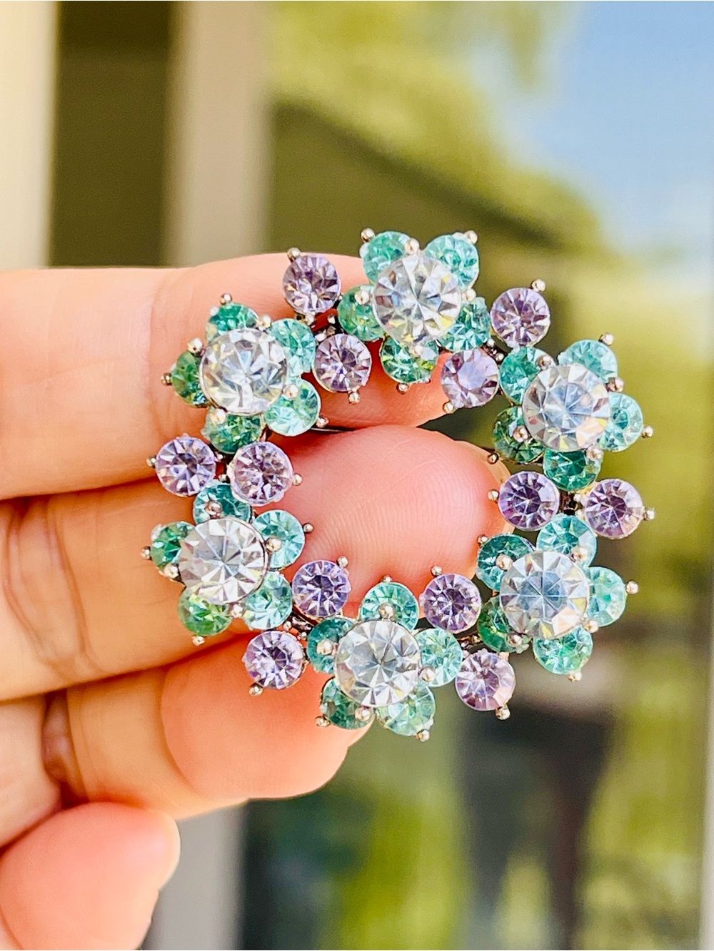 Vintage Signed AVON Colorful Crystal Floral Wreath Brooch